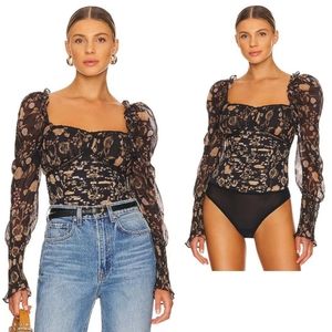 NWT Free people brunch date bodysuit black combo long sleeve floral boho fairy